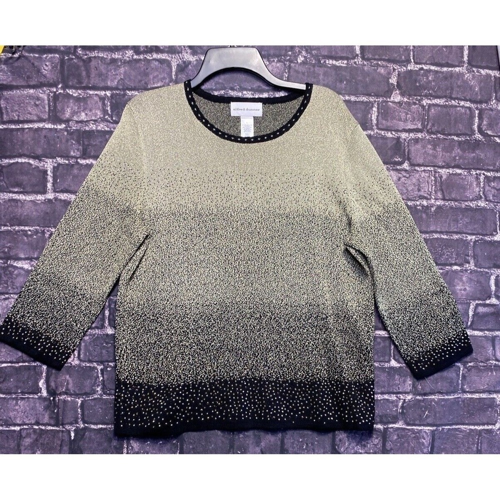 Alfred Dunner Sweater Womens Large Gold Black Metallic Ombre Studded Knit Top